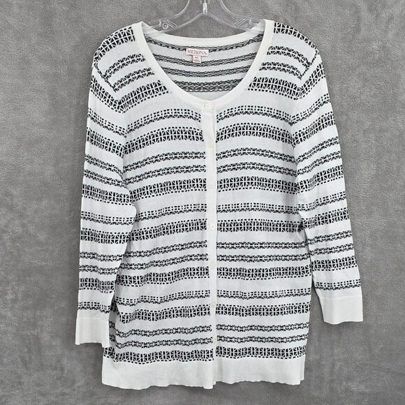 Merona Cardigan Sweater Bundle XXL Black White Grey Stripe Bling Button Up Knit - Picture 8 of 13